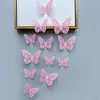 Decoración de mariposa de papel con simulación tridimensional 3D, accesorios de joyería de mariposa hueca tridimensional con textura metálica, pegatinas de pared para el hogar al por mayor