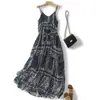 Vestido de Chifón con Tirantes Plisados Estampado Paisley Estilo Resort Francés Artístico