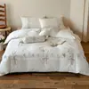 Juego de Cuatro Piezas de Algodón de Fibra Larga Cepillado Otoño e Invierno Estilo Pastoral Coreano 100% Algodón Funda de Edredón Gruesa con Lazo Sábana Funda de Almohada 1.2m