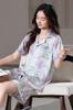 Pijama de Verão de Seda de Gelo de Alta Qualidade para Mulheres, Cardigã Francês Fino, Shorts de Manga Curta, Conjunto de Roupa de Casa de Seda Simulada