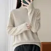 Moda Estilo Coreano Cuello Alto Top Base de Punto Pesado con Perlas para Mujer Otoño Invierno Nuevo Holgado Versátil Cálido Tejido