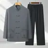 Traje Tang para Hombre para Padres de Mediana Edad y Mayores, Conjunto Chino de Manga Larga, Conjunto de Dos Piezas para Abuelos