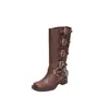 Hebilla de Cinturón Tacón Grueso Botas de Combate para Mujer 2026 Otoño Nuevo Estilo Botas Largas Hasta la Rodilla Botas Vaqueras Botas de Moda de Caballero