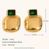 Europa y Estados Unidos temperamento transfronterizo aretes geométricos creativos de nicho acero inoxidable chapado en oro de 18 quilates circonio verde aretes cuadrados lisos femeninos