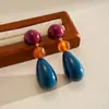 Pendientes Retro de Resina con Forma de Gota de Agua y Pasador de Plata Transfronterizos Europeos y Americanos, Únicos y Versátiles, Pendientes Elegantes con un Toque Exclusivo de Gama Alta para Mujeres