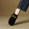 ¡Qué bonito~! Mocasines Retro Dorado Mate Hebilla Gruesa Tacón Grueso Zapatos de Abuela de Tacón Medio para Mujer
