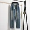 Foto Real de Jeans Harem para Mujer, Tallas Grandes, Pantalones tipo Zanahoria Adelgazantes, Jeans Vintage tipo Papá de Cintura Alta, Pantalones Largos para Mujer, Algodón Delgado