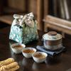 Almacenamiento de Cerámica Bolsa de Tela Portátil Pintado a Mano Juego de Té de Viaje Una Tetera Tres Tazas Vaso Expreso de Vidrio Regalo para Negocios