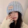 Gorro de lana de punto azul con cabeza grande para mujer, otoño e invierno 2024, con cara visible, pequeño, combinable con todo, con protección para las orejas y gorro frío.