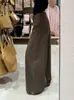 Pantalones de mezclilla de cintura alta, pierna ancha, adelgazantes, casuales, fluidos para mujer, nuevo estilo de otoño, marrón americano, aptos para petite, versátiles, de largo hasta el suelo