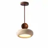Luminária Pendente Pequena de Madeira Maciça Amarela Natural de Travertino para Mesa de Cabeceira, Estilo Wabi-Sabi para Pousada Restaurante Balcão de Bar Luminária Pendente Redonda Personalizada tipo F UFO