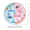 Nuevos Suministros para Fiesta de Bautizo Temática de Mezclilla Rosa y Azul Juego de Platos de Papel Desechables Banderines Decoración de Fiesta de Cumpleaños