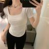 Blusa Feminina Fina Tendência Manga Curta 2026 Nova Verão Nicho Irregular Slim Fit Casual Tendência Estilo Ins Camiseta de Menina