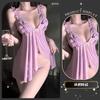 Lingerie Sexy com Renda Transparente, Camisola Sedutora, Vestido de Dormir Fino e Quente com Tira de Abertura no Gancho, Roupa de Dormir Plus Size Qqny