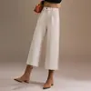 Calça Feminina de Lã Misturada Outono/Inverno Cintura Alta Cropped Perna Larga 2026 Nova Solta Emagrecedora Perna Reta Caimento Versátil Casual