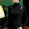 Camiseta Interior de Modal de Medio Cuello Alto para Otoño e Invierno para Mujer, Corte Ajustado con Diseño Calado, Top Interior Calado de Nicho