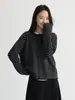 Cárdigan suéter de cuello redondo a bloques de color con rayas grises y negras clásico, una prenda exterior de punto de manga larga versátil para mujer, perfecta para otoño e invierno, con un look relajado y elegante