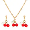 Cadena para Clavícula de Diseño de Nicho de Lujo Ligero Conjunto de Accesorios de Temperamento para Mujer Transfronterizo Collar Rojo Cereza Juego de Pendientes