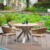 Combinação de Mesa e Cadeira para Exterior Jardim Pátio Terraço Ar Livre Mesa e Cadeira para Exterior Cadeira de Rattan Liga de Alumínio Madeira Plástica Mesa Redonda