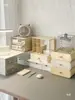 Configuración de Escritorio de Esquina con Soporte Elevado para Laptop, Caja de Almacenamiento de Escritorio, Organizador de Oficina tipo Cajón