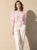 Suéter de cashmere vazado, suéter de malha, pulôver de gola redonda, peça básica elegante, 100% cashmere, suéter de caimento relaxado para mulheres, outono/inverno