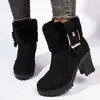Botas Martin de tamanho grande para comércio exterior em estoque, novo estilo outono e inverno 2026, botas femininas da moda com zíper lateral de strass, botas quentes de algodão de salto alto