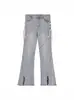 Pantalones Pequeños de Cintura Alta Diseño de Otoño Temprano para Mujer Sentido de Diseño Nicho Divididos Forma de Herradura Americana Micro-jeans Pantalones