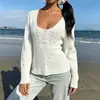 EBay AliExpress Suéter de Manga Larga Cuadrado Simple Ajustado para Mujer Estilo Puro Deseo, Top de Color Sólido, En Stock