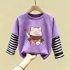 Blusa Patchwork Casual para Menina Roupas de Algodão Puro Infantil Novo Estilo Moda Tendência Manga Longa Primavera e Outono
