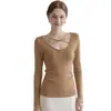 Novo Outono Estilo Francês Leve Maduro Gola de Lapela Renda Patchwork Modelagem Slim Fit Top de Tricô Feminino