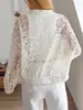 Chaqueta vintage de encaje transparente con retazos estilo francés, comercio exterior europeo y americano, cárdigan hueco con cuello protector solar de mangas largas abullonadas
