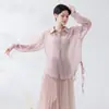 Disfraz Clásico de Danza Jazz Unisex para Mujer Camisa Holgada de Manga Larga con Lazo Lateral Top Fluido para Práctica Diaria