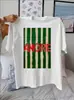Tamanho Europeu TransfronteiriçoAMORE padrão artístico listrado roupa de verão feminina casual gola redonda manga curta feminina camiseta top
