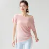 Top Transparente de Malla para Fitness, de un Hombro, con Cordón Lateral, Manga Corta Holgada, para Yoga, Pilates, Entrenamiento
