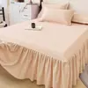 Falda de Cama de Algodón Cepillado Engrosado de Invierno Pieza Única Algodón Grado A Color Sólido Cubierta de Falda de Cama para Ocultar Imperfecciones con Borde de Falda