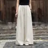 Novas calças de algodão e linho estilo chinês de perna larga para mulheres, com design casual solto inspirado no Zen, caimento relaxado, caimento fluido e corte reto.