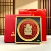 Base roja con adorno "Cien Bendiciones" de pan de oro, cuenco del tesoro del Dios de la Riqueza, navegación tranquila, decoración de escritorio creativa para atraer la fortuna, regalo de negocios