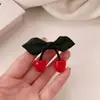 Grampo de Cabelo Cereja com Laço de Tecido Estilo Coreano Doce Ins Floresta Presilha Bico de Pato Pequena Fresca Coração de Menina Acessórios de Cabelo Venda por Atacado
