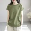 Camisa casual vintage de manga corta para mujer, corte holgado, adelgazante, elegante, rejuvenecedora, camiseta base calada, top de primavera y verano para mujer