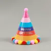Sombrero de fiesta de cumpleaños al por mayor sombrero de cumpleaños con letra dorada sombrero de pompón sombrero de cumpleaños plateado para niños sombrero puntiagudo