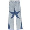 Personalidad Callejera Jeans Bordados con Puntadas de Estrella de Cinco Puntas para Hombre y Mujer Pantalones Rectos a Juego de Color
