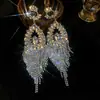 Pendientes de Plata con Flor de Zirconia y Borla Estilo Palacio, Pendientes de Botón de Lujo Ligero de Alta Gama, Joyería Exquisita de Moda Sencilla