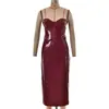 Vestido Tubo Europeo y Americano Ins Nuevo de Cuero PU con Tirantes Sexy Sexy Estilo Discoteca Falda Larga Ajustada sin Espalda