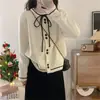 Cárdigan de Punto con Lazo de Color Contrastante para Mujer, Nuevo Estilo Suave de Primavera y Otoño, Suéter Abrigo Holgado Adelgazante para Mujeres Pequeñas