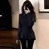 Camisa Listrada de Alta Qualidade Falsa Duas Peças para Mulheres, Slim Fit, Afunilada na Cintura, Gola Polo, Manga Longa com Sobreposição de Camisa Listrada
