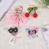 Acessórios de broche decorativos de princesa em tecido fofo, acessórios têxteis de gatinho e cereja, acessórios de vestuário feitos à mão, patches de tecido