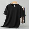 Camiseta de manga corta con base de terciopelo de doble cara de 280 g, cuello redondo, forro polar, cálida, de media manga, para hombre, color liso