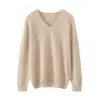 Elegante Simples Outono/Inverno Novo Suéter 100% Caxemira Pura Botão V-Neck Camada Base Quente Manga Longa Cor Sólida Top