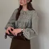 Camisa Simple de Algodón de Fibra Larga a Cuadros con Mangas de Farol Plegadas tipo Linterna Relajadas Francesas "Pensamientos de Niña" de Dailyart