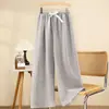 Calça de Dormir de Algodão Nuvem para Mulheres, Novo Estilo de Verão, Calça de Casa Colorida Xadrez Tecido, Calça Casual de Perna Larga Fina Que Pode Ser Usada Fora